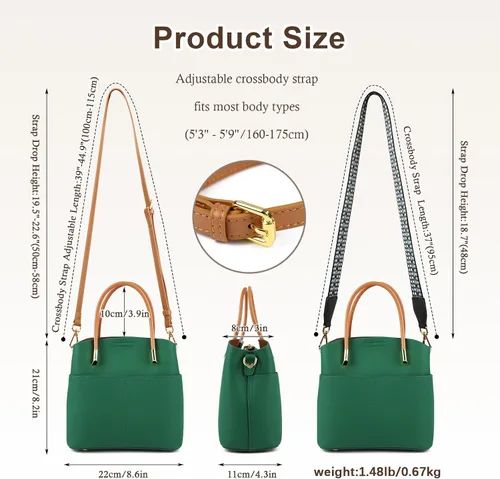 Vista 5 de Bolsos de cubo para mujer, bolso de hombro de cuero genuino, bolsos de asa superior, bolso cruzado con 2 correas extraíbles