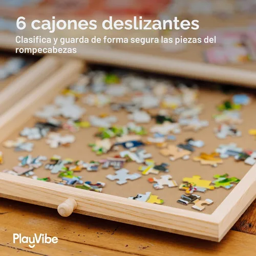 Vista 8 de PlayVibe Tablero de rompecabezas de 1500 piezas con cajones y cubierta, estación de resolución de rompecabezas, mesa portátil con cajones, bandeja
