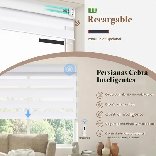 Vista 5 de Persianas motorizadas de cebra, persianas automáticas de oscurecimiento del 85% para ventanas interiores compatibles con HomeKit, Alexa, Google 85%