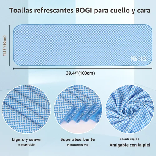 Vista 2 de BOGI Toallas refrescantes para cuello y cara, toalla suave y transpirable para enfriamiento instantáneo, se mantiene fresca para yoga, deportes