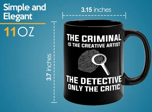 Vista 6 de Taza de café detective de 11 onzas, color negro