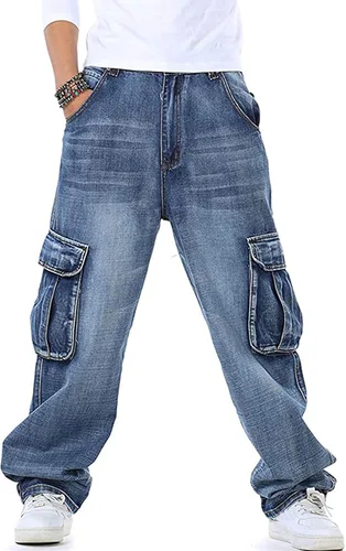 Vista 2 de Yeokou Men's Casual Loose Hip Hop Denim Work Pants Jeans with Cargo Pockets
