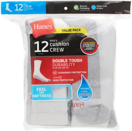 Vista 4 de Hanes Double Tough Calcetines deportivos para hombre, paquete de 12 pares