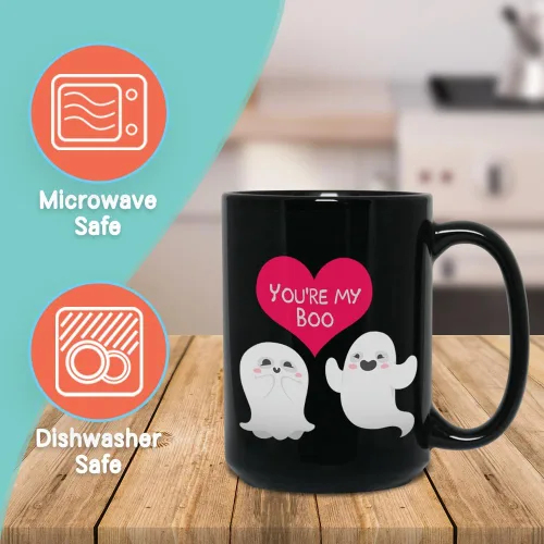 Vista 2 de Bubble Hugs Taza de café romántica de 15 onzas, con texto en inglés "You're My Boo, idea divertida de taza para marido de esposa, cónyuge, novio