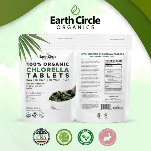 Vista 5 de Tabletas de Chlorella Orgánicas 400 unidades Superalimento de Alta Potencia Píldoras de Clorofila de Algas Verdes 100% Puras Pared Celular
