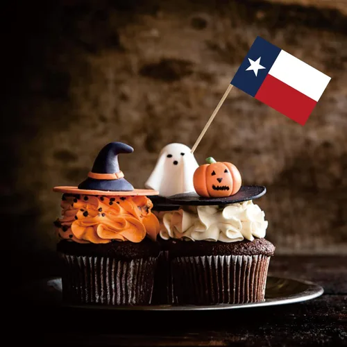 Vista 3 de Bandera de palillo de dientes de Texas State de Texas, tamaño pequeño, para cupcakes de frutas, decoración de palitos de alimentos, paquete de 100