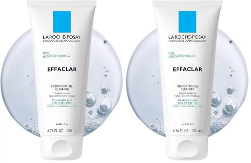 Vista 11 de La Roche-Posay Effaclar Limpiador de gel medicado, limpiador de ácido salicílico al 2% + LHA + glicerina, lavado facial espumoso para el acné, ayuda