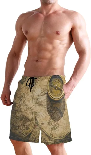 Vista 6 de Old Compass World Map - Traje de baño para hombre, de secado rápido, con bolsillos