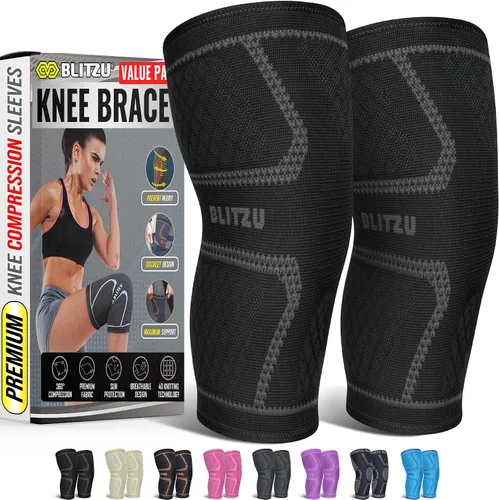 Vista 11 de BLITZU - Rodillera de compresión para hombres y mujeres – mejor soporte para correr, gimnasio, entrenamiento, fitness, levantamiento de pesas.