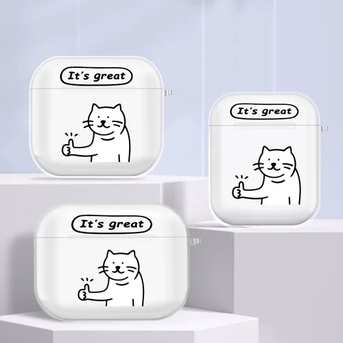 Vista 7 de Funda transparente para AirPods de 2ª generación de 1ª generación, diseño de gatito kawaii para mujeres, hombres y niños, funda de carga de TPU
