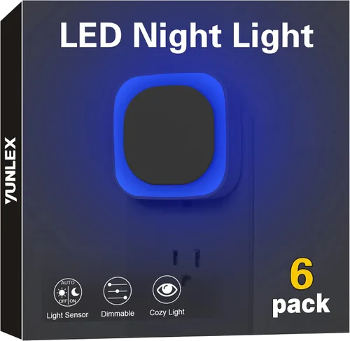Vista 13 de YUNLEX Paquete de 4 luces nocturnas enchufables regulables, luz nocturna azul, sensor automático de atardecer a amanecer, luz nocturna LED, brillo