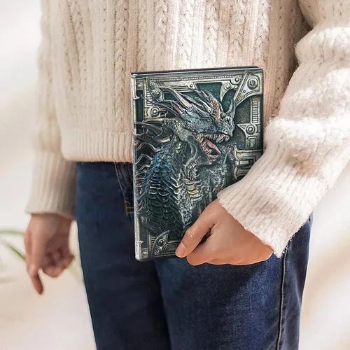 Vista 9 de DND - Cuaderno de diario de mazmorras y dragones, diario de cuero en relieve 3D con papel rayado, accesorios DND, regalos DND para mujeres, hombres
