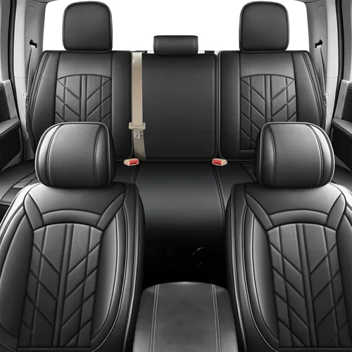 Vista 9 de 5 fundas de asiento de camión para Dodge Ram con banco plano 1500/2500/3500 2009-2023, juego completo de protectores de asiento de cuero Negro