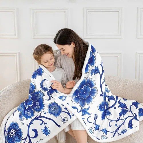 Vista 2 de Manfei Rustic Floral Flannel Fleece Throw Blanket 40"x50" Blooming Flowers Fuzzy Blanket for Sofa Couch Retro Plant Farmhouse All Season Bed Dark