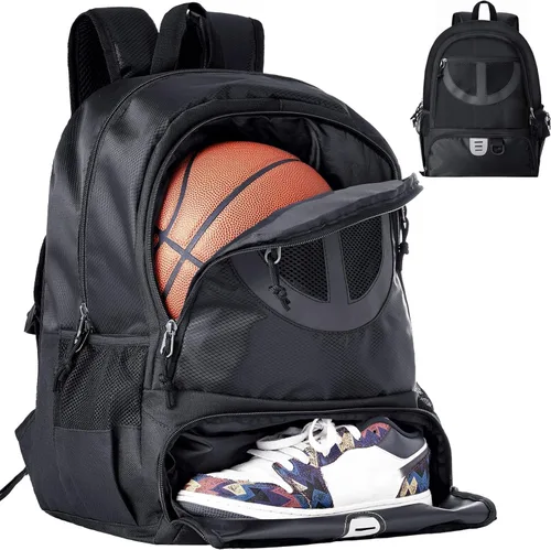 Vista 14 de Mochila de baloncesto para hombres y mujeres con compartimento para pelota y zapatos, capacidad de 30L, ligera y transpirable, mochila de fútbol