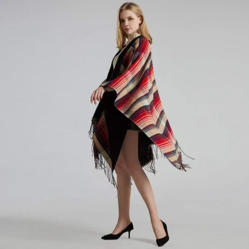 Vista 4 de Bakerdani Poncho de pashmina con borla para mujer, suéter de capa