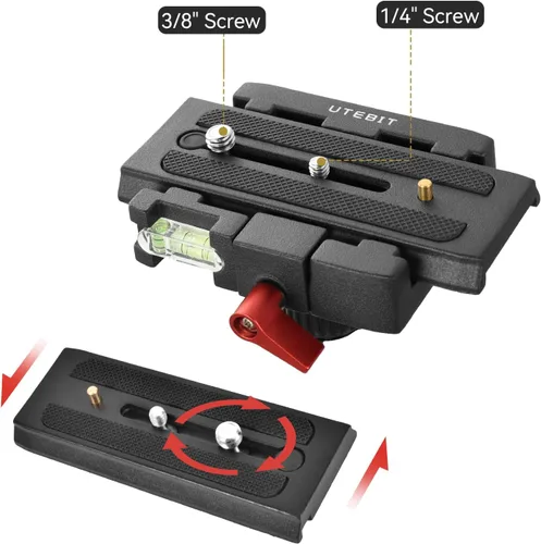Vista 7 de UTEBIT Placa de liberación rápida P200 – Placa base de trípode de cámara de aleación de aluminio con orificio de tornillo de 1/4 y 3/8 pulgadas