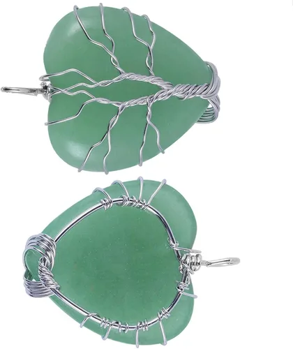 Vista 2 de TUMBEELLUWA Collar con colgante de corazón curativo de cristal natural del árbol de la vida con cuerda de cera Reiki, elegante joyería
