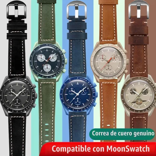 Vista 9 de Correas para reloj Moonswatch, correa de cuero compatible con reloj Omega X Swatch Moonswatch Speedmaster/Rolex/SEIKO Etc de 0.78 pulgadas, correa