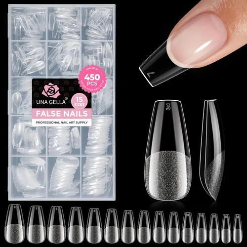 Vista 16 de UNA GELLA Puntas de uñas cortas de almendra, 450 puntas de uñas acrílicas