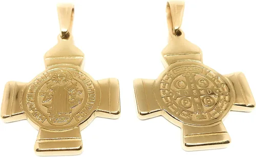 Vista 2 de LESLIE BOULES Colgante de cruz de San Benito chapado en oro de 18 quilates, Metal