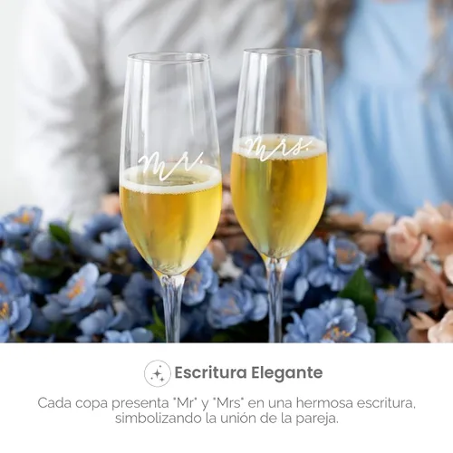 Vista 4 de Pearhead Mr. & Mrs. - Juego de copas de champán para el día de la boda, copas de vino altas, idea de regalo para despedida de soltera His And Hers