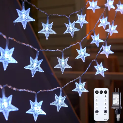 Vista 10 de Minetom Luces de Cadena de Estrellas para Dormitorio - 33 pies Luces de Cadena de Estrellas que Cambian de Color con Enchufe, con Control Remoto