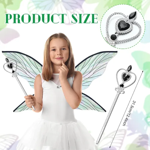 Vista 3 de Jenaai 2 piezas de alas de hada de mariposa para Halloween, accesorios de disfraz para niñas y mujeres adultas con varita para fiesta de cosplay