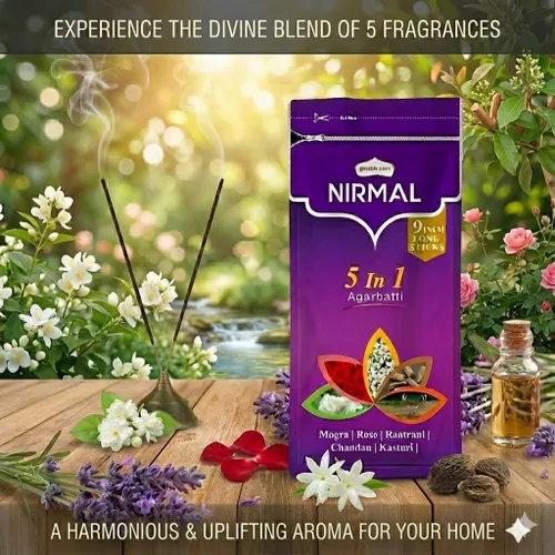 Vista 3 de Shubhkart Nirmal - Varitas de incienso aromático 5 en 1, paquete de 2 (200 varitas en total). Mezclas surtidas: rosa, mogra, sándalo, jazmín