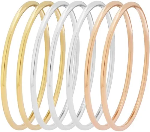 Vista 4 de Edforce Stainless Steel Juego de pulseras tipo brazalete redondas finas y brillantes para mujer, juego de 7