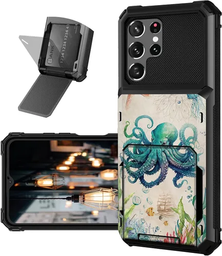 Vista 12 de Funda tipo cartera para Samsung Galaxy S22 Ultra con ranura para tarjetero, funda con tapa híbrida de doble capa, resistente, a prueba de golpes