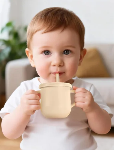 Vista 5 de Juego de tazas de silicona para niños pequeños, 2 tazas con popote y 2 tazas para bebés de 6 meses, tazas de entrenamiento a prueba de derrames a