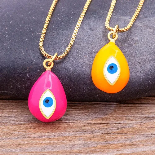 Vista 6 de Collar con colgante de oro de Buda, collar con dije de hip hop, micro pavé, esmalte geométrico de pavo azul mal de ojo, collar de cadena