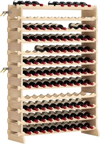 Vista 11 de soges Estante de vino para 100 botellas, estante apilable de almacenamiento de vino de 10 niveles, estantes de exhibición de vino, estante de vino
