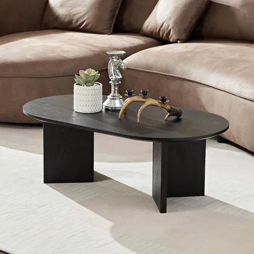 Vista 4 de KEVINSPACE W39.37 Mesa de centro ovalada para sala de estar Casa Moderna Mesa de café con diseño Patas de mesa de centro de madera Mesa de té 39.37
