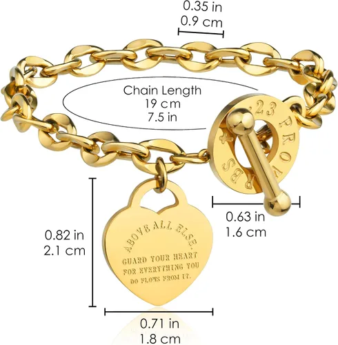 Vista 6 de MY FAVORITE DRAWER - Pulsera de corazón para mujer, delicada pulsera de cadena chapada en oro y plata, de acero inoxidable, ajustable, linda pulsera