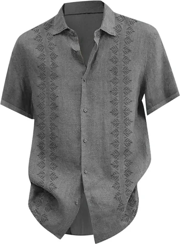 Vista 3 de Ymosrh Camisas casuales con botones para hombre, camisas de vestir casuales de verano, camisas de manga corta de color sólido para hombres, M-4XL