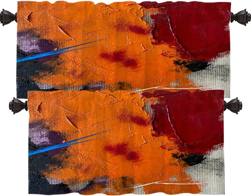 Vista 89 de Shrahala Beige and Orange Abstract Art Brushstrokes Blackout Curtain Tiers, Abstract Oil Paint Kitchen Valance Light Blocking Tier Drapes with Rod
