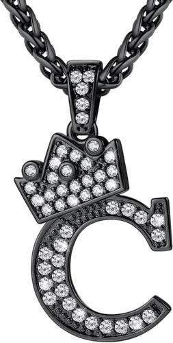Vista 66 de U7 Crown Initial Number Necklace for Men Women A-Z Letter Pendant Chain a. Oro