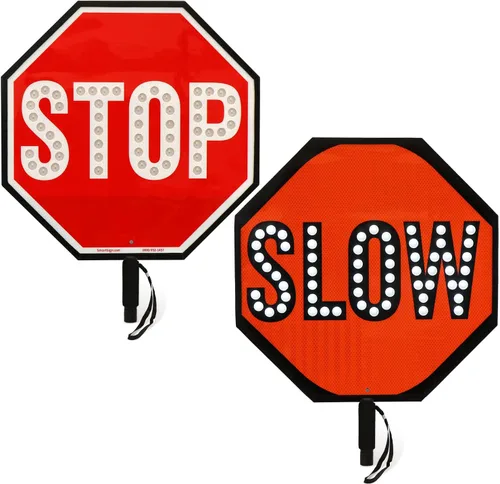 Vista 10 de SmartSign Paleta LED STOP SLOW – Señal de parada lenta reflectante de mano con asa, 18 pulgadas de doble cara, modos de luz LED