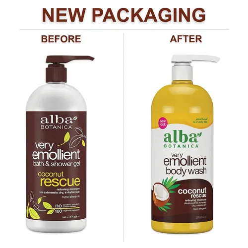 Vista 4 de Alba Botanica Jabón Corporal Muy Emoliente, Rescate de Coco, 32 Oz