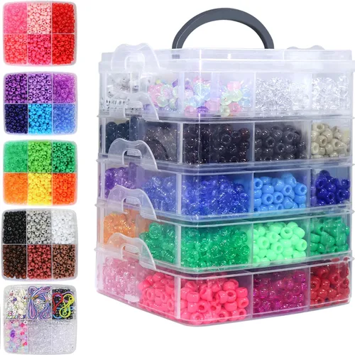 Vista 9 de LIS HEGENSA Kandi - Juego de cuentas de pony a granel, para hacer collares, joyas, trenzar el cabello, pulseras, cuentas de plástico