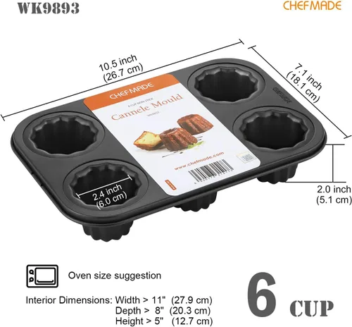 Vista 2 de CHEFMADE Canele - Molde para tartas, antiadherente de 6 cavidades