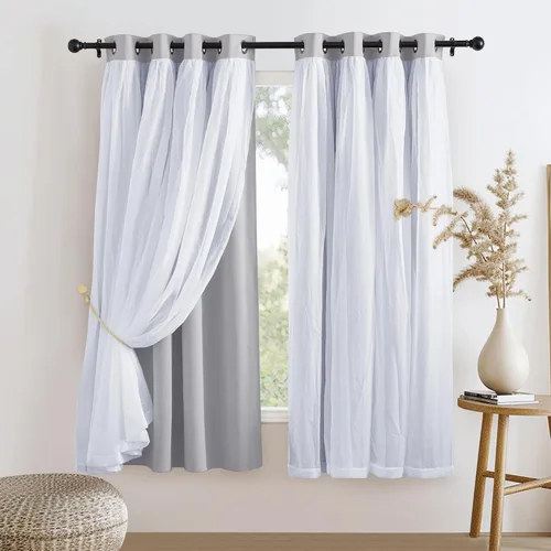 Vista 53 de PONY DANCE Cortinas Opacas con Superposición de Gasa, Cortinas de Doble Capa con Aislamiento Térmico Mix & Match para Oscurecer Habitaciones
