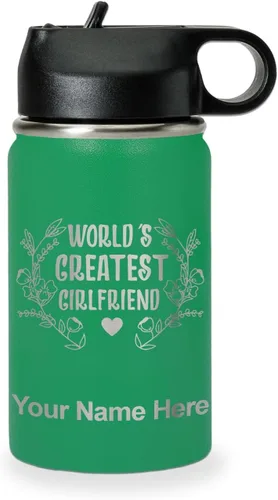 Vista 63 de LaserGram Botella de agua personalizada, World's Greatest Girlfriend, acero inoxidable de doble pared aislada al vacío con popote superior, regalo