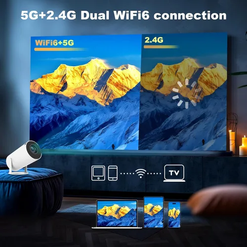 Vista 11 de Mini proyector, proyector portátil HY300 PRO, compatible con 4K 1080P con doble banda WIFI6 5G inalámbrico 5.2 Bluetooth Android 13, rotación
