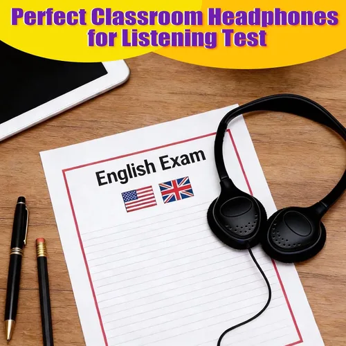 Vista 5 de Yunsailing Paquete de 10 auriculares con cable sobre la oreja a granel para estudiantes de aula escolar, diadema ajustable con conector de 0.138 in