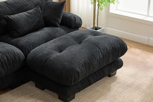 Vista 8 de Sofá modular modular en forma de nube, sofá de 3 plazas tapizado de terciopelo de 3 plazas con 2 otomanas móviles para sala de estar, oficina