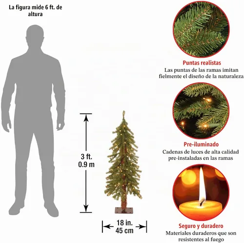 Vista 3 de National Tree Company 3ft Pre-Lit Hickory Cedar Mini Christmas Tree 50 luces transparentes, 139 puntas, base de placa de metal, artificial, verde