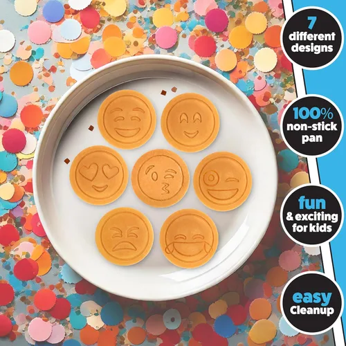 Vista 3 de Sartén mini para hotcakes con emojis - 7 caras sonrientes únicas para niños, sartén antiadherente para hotcakes con moldes para la estufa, plancha